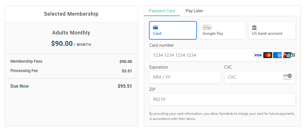 Multiple payment methods