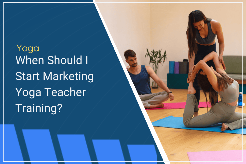 yoga teacher marketing: a yoga teacher offer hands on instruction to a female yoga trainee while other trainees observe