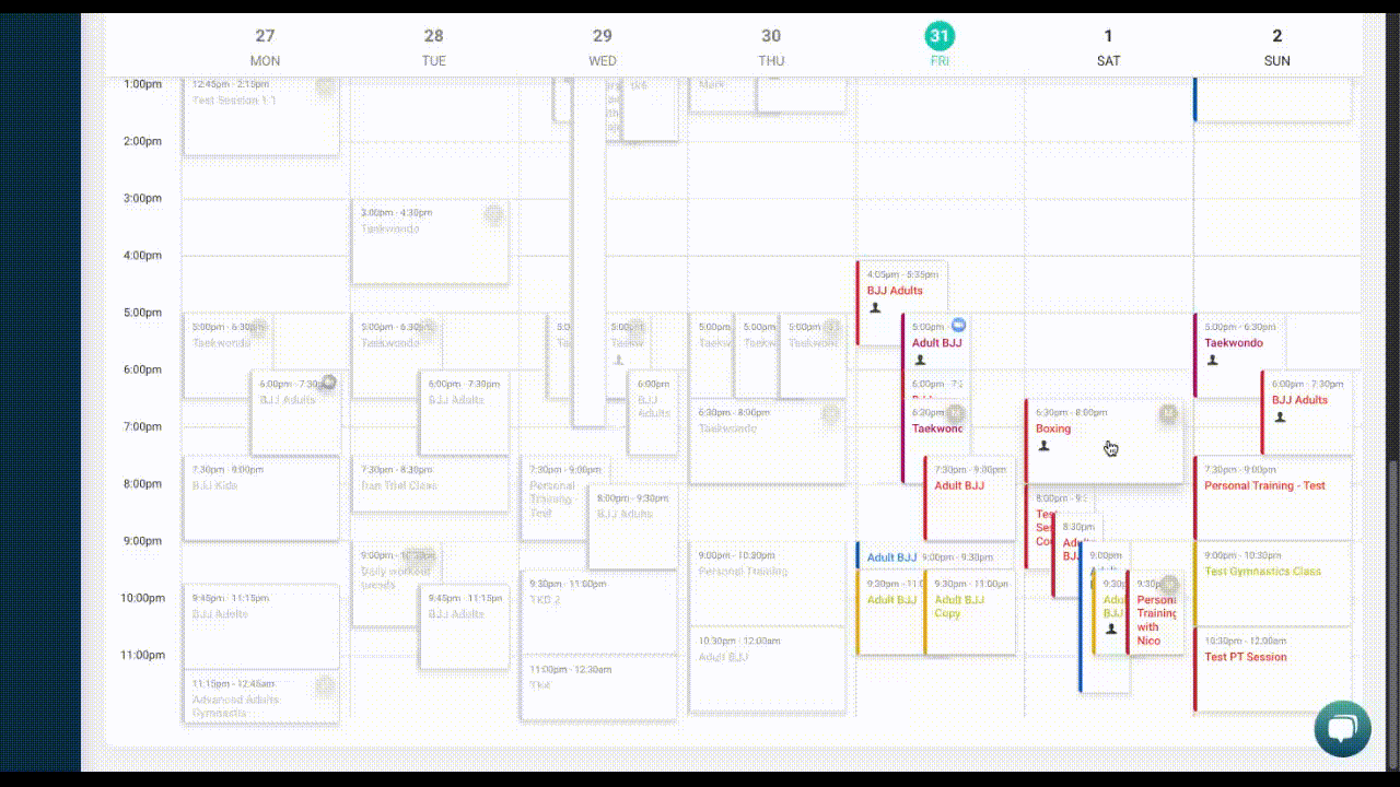 Drag and drop in Gymdesk schedule