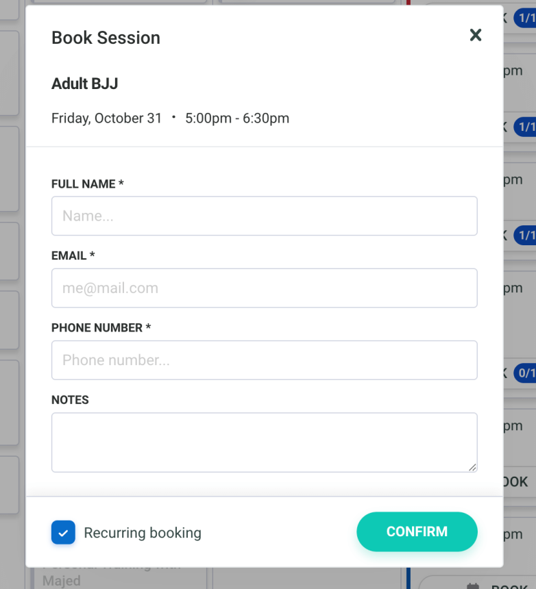 Bookings in Gymdesk schedule